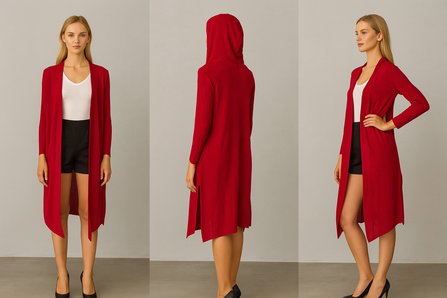 MOJIE 连帽长版外套（红色）（H91-E0023）