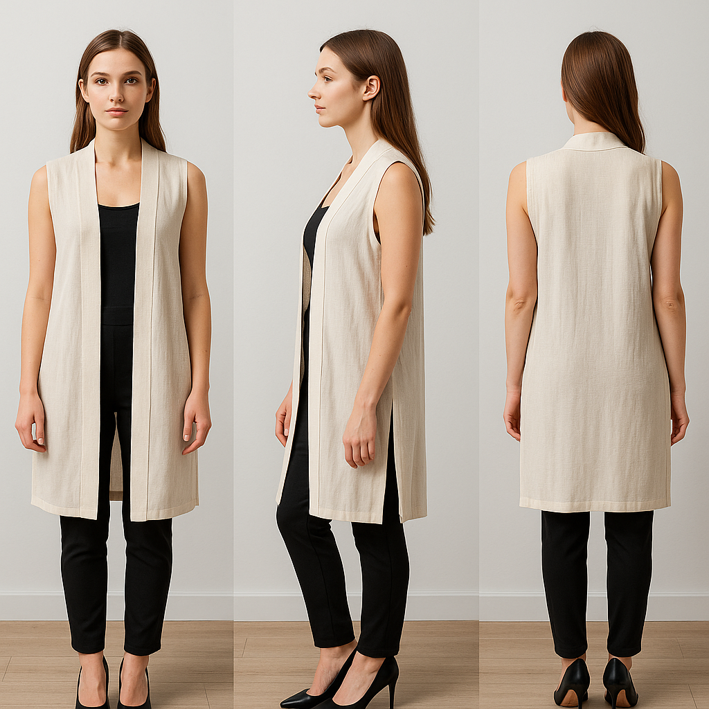 MOJIE 显瘦细直纹无袖外搭 (H91-E0008)