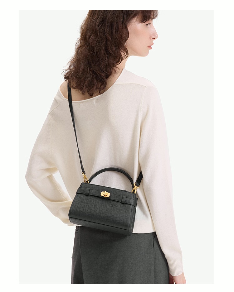 新款手提小凯莉包TC头层牛皮小方包女精致百搭单肩斜挎包包 (DF25303) *仅限使用消费积分50%*