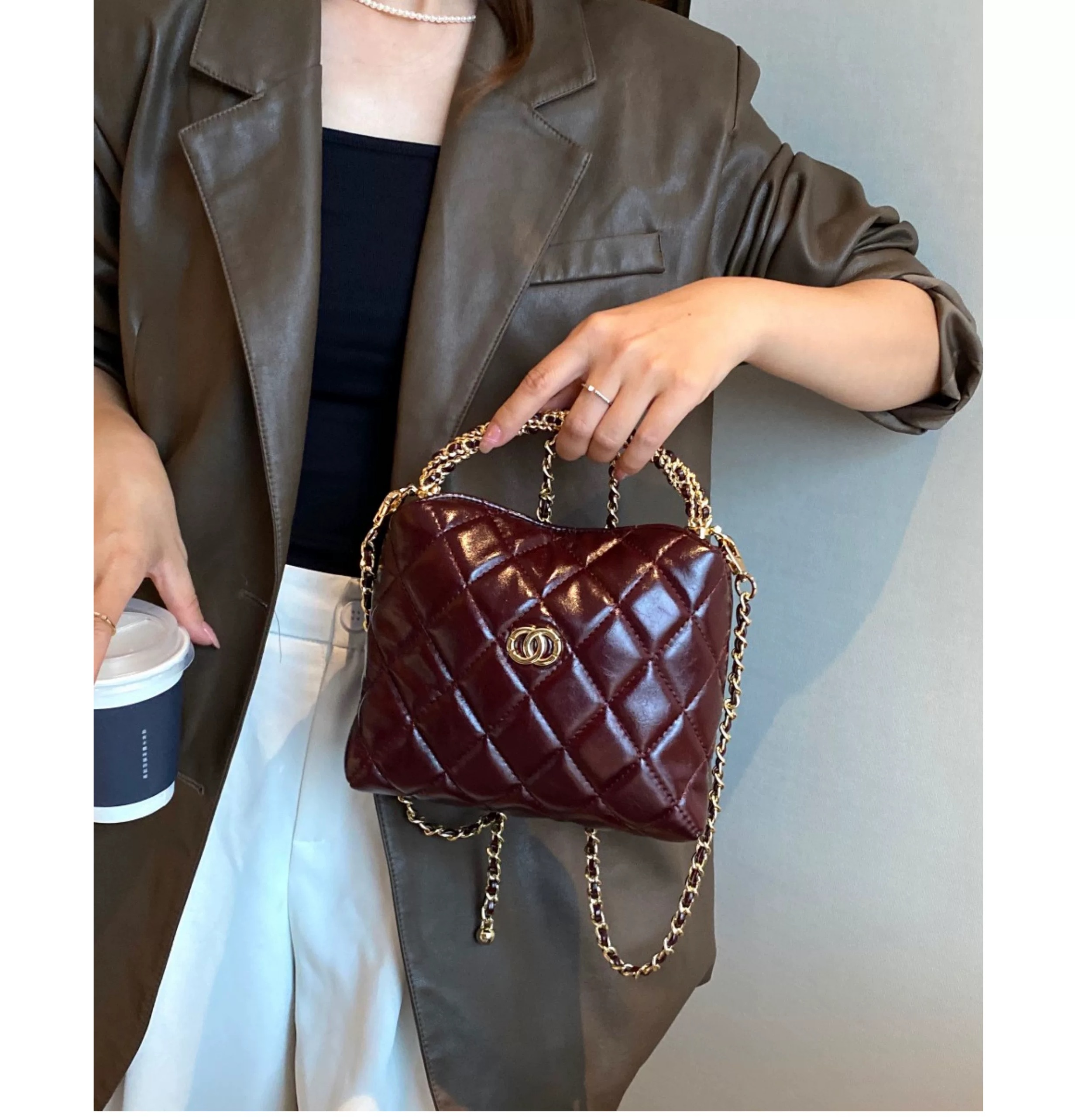 小香风2025秋冬新款复古麻花手柄斜挎包高级敢菱格单肩手提包女包 (6919) *仅限使用消费积分50%*